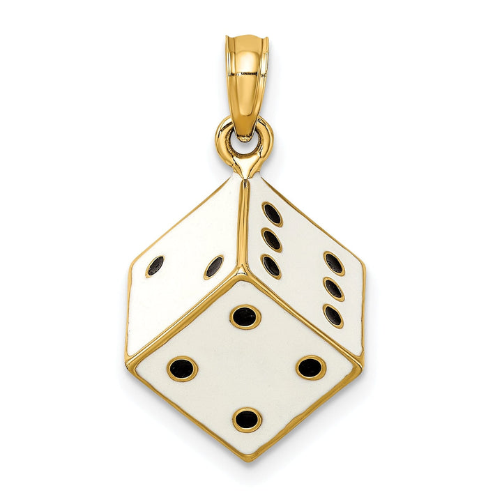 Lovely Rita's Pendants & Charms 14K Yellow Gold Polished Black and White Enamel Finish 3-Diamentional Dice Charm Pendant