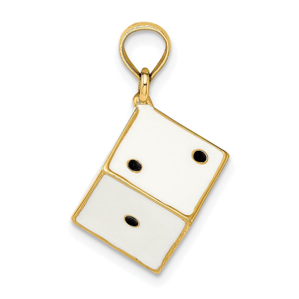 Lovely Rita's Pendants & Charms 14K Yellow Gold Polished Black and White Enamel Finish 3-Diamentional Dice Charm Pendant