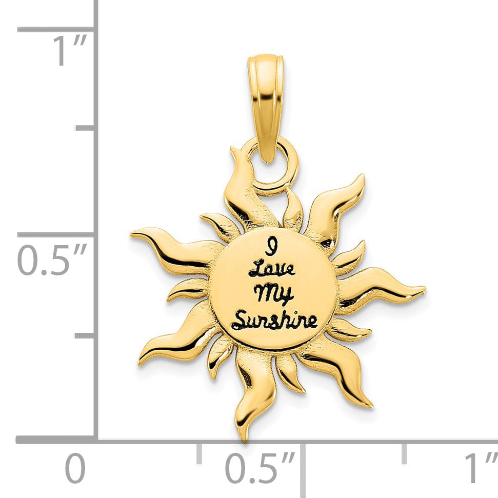 Lovely Rita's Pendants & Charms 14k Yellow Gold Polished, Black Enamel Finish I LOVE MY SUNSHINE Sun Shape Design Charm Pendant