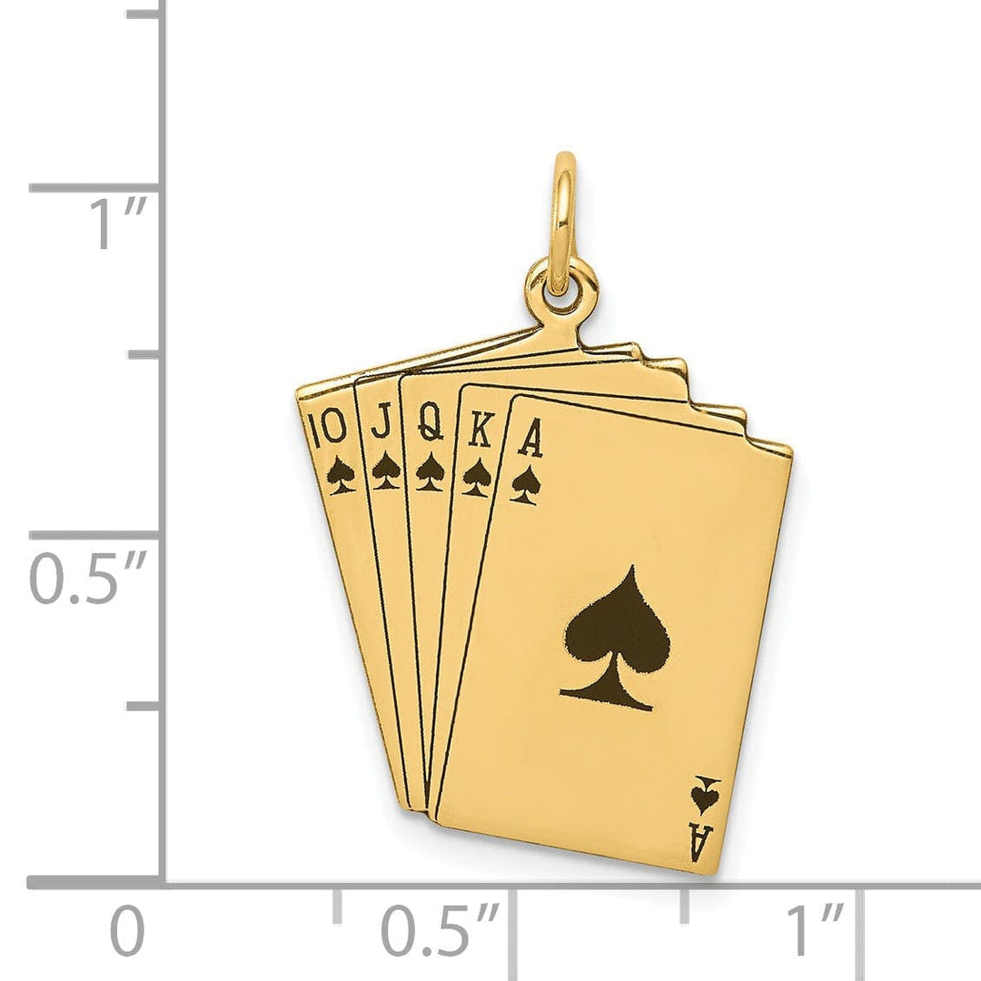 Lovely Rita's Pendants & Charms 14k Yellow Gold Polished  Black Enameled Finish Royal Flush Playing Cards Charm Pendant