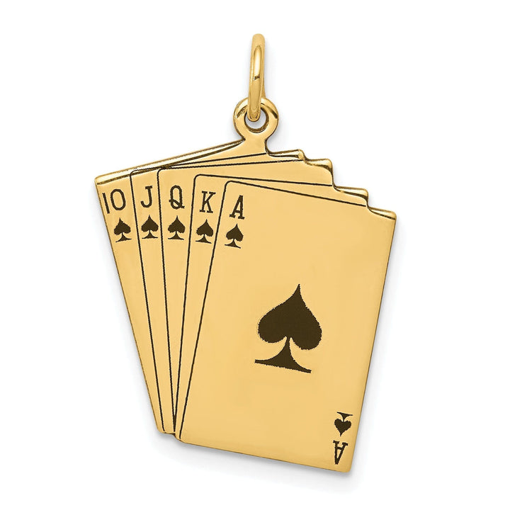Lovely Rita's Pendants & Charms 14k Yellow Gold Polished  Black Enameled Finish Royal Flush Playing Cards Charm Pendant