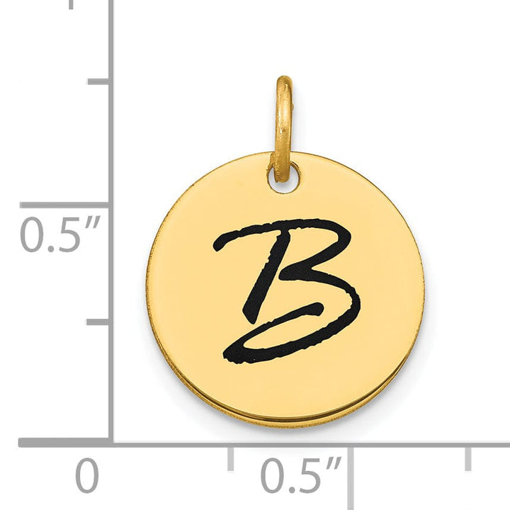Lovely Rita's Pendants & Charms 14k Yellow Gold Polished Black Epoxy Finish Letter B Initial Disk Shape Charm Pendant