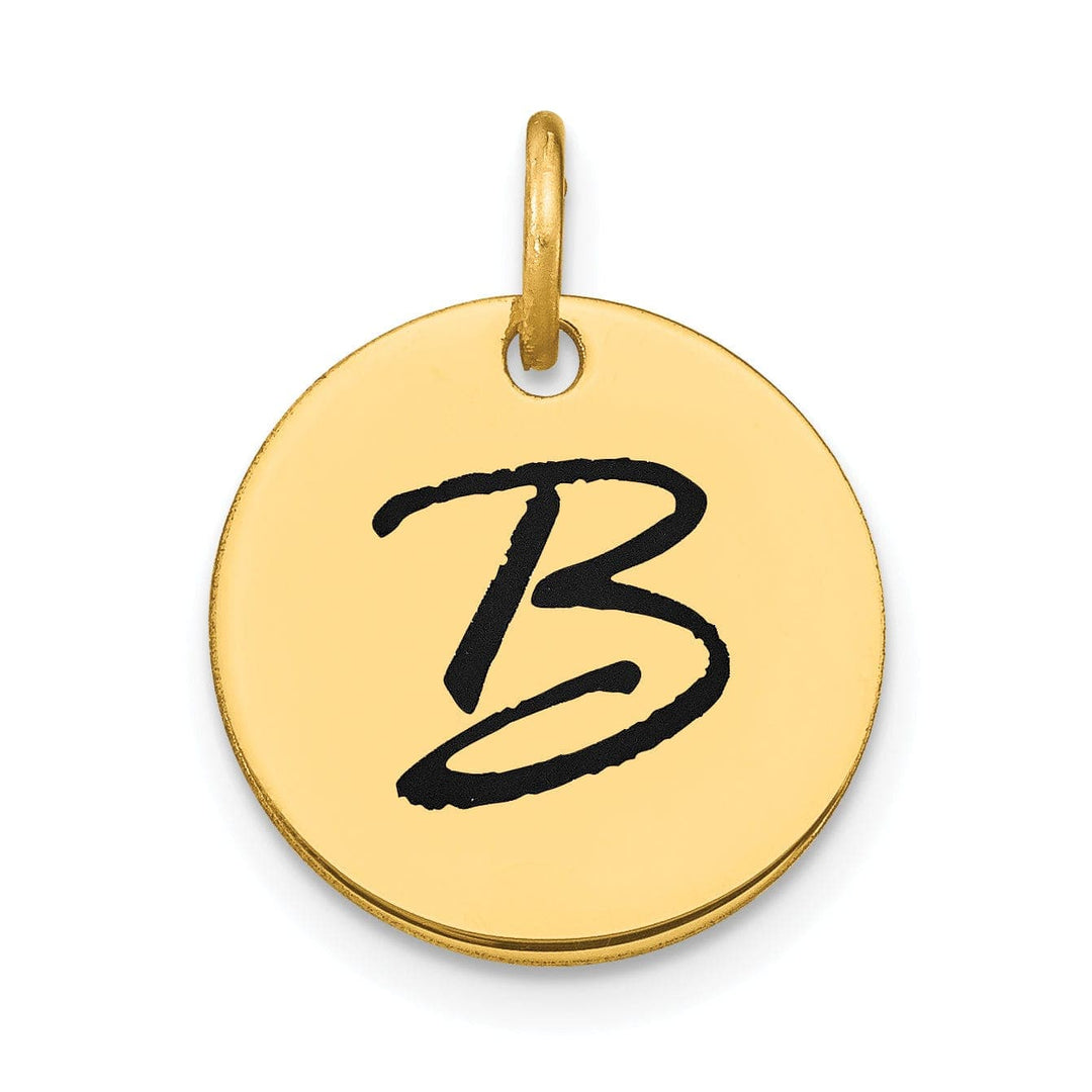 Lovely Rita's Pendants & Charms 14k Yellow Gold Polished Black Epoxy Finish Letter B Initial Disk Shape Charm Pendant