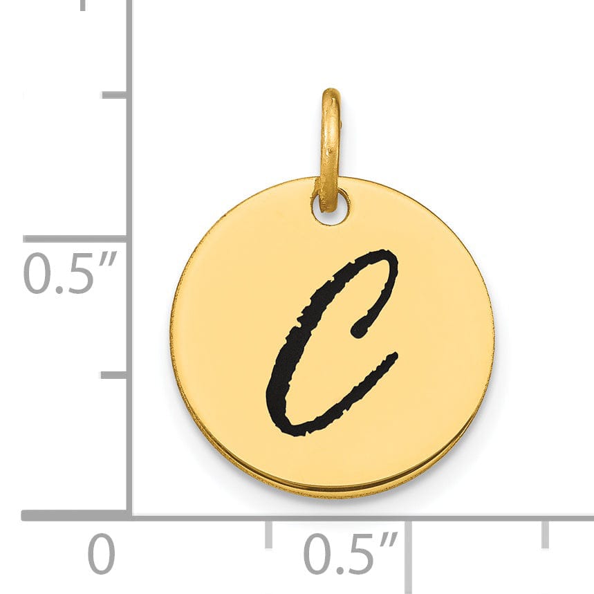 Lovely Rita's Pendants & Charms 14k Yellow Gold Polished Black Epoxy Finish Letter C Initial Disk Shape Charm Pendant