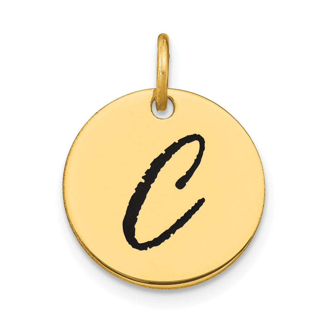 Lovely Rita's Pendants & Charms 14k Yellow Gold Polished Black Epoxy Finish Letter C Initial Disk Shape Charm Pendant