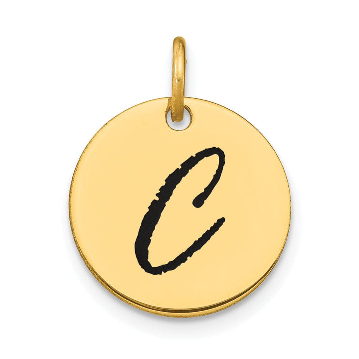 Lovely Rita's Pendants & Charms 14k Yellow Gold Polished Black Epoxy Finish Letter C Initial Disk Shape Charm Pendant
