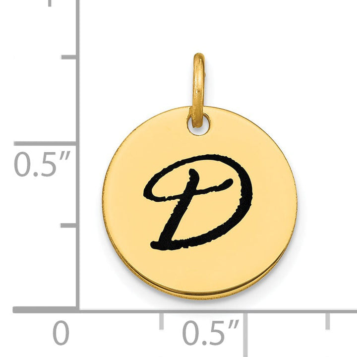 Lovely Rita's Pendants & Charms 14k Yellow Gold Polished Black Epoxy Finish Letter D Initial Disk Shape Charm Pendant