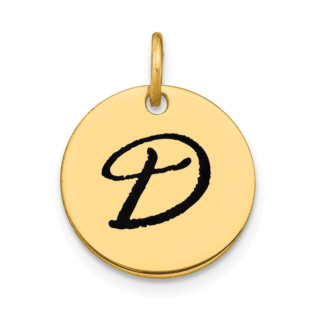 Lovely Rita's Pendants & Charms 14k Yellow Gold Polished Black Epoxy Finish Letter D Initial Disk Shape Charm Pendant