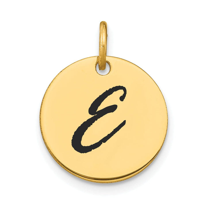 Lovely Rita's Pendants & Charms 14k Yellow Gold Polished Black Epoxy Finish Letter E Initial Disk Shape Charm Pendant