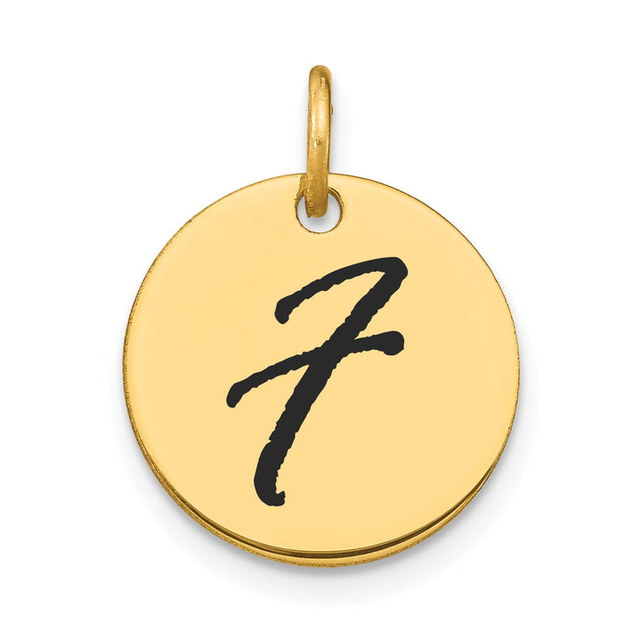 Lovely Rita's Pendants & Charms 14k Yellow Gold Polished Black Epoxy Finish Letter F Initial Disk Shape Charm Pendant