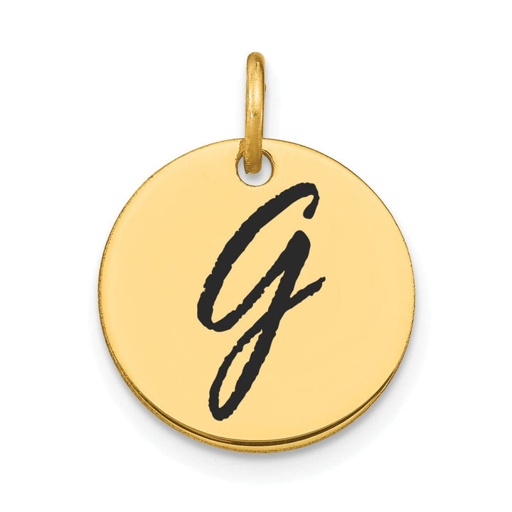 Lovely Rita's Pendants & Charms 14k Yellow Gold Polished Black Epoxy Finish Letter G Initial Disk Shape Charm Pendant