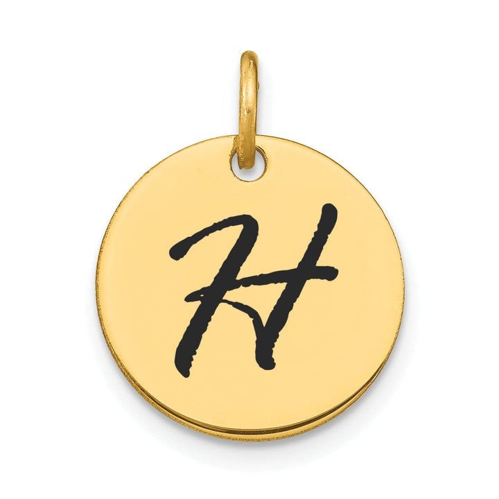 Lovely Rita's Pendants & Charms 14k Yellow Gold Polished Black Epoxy Finish Letter H Initial Disk Shape Charm Pendant