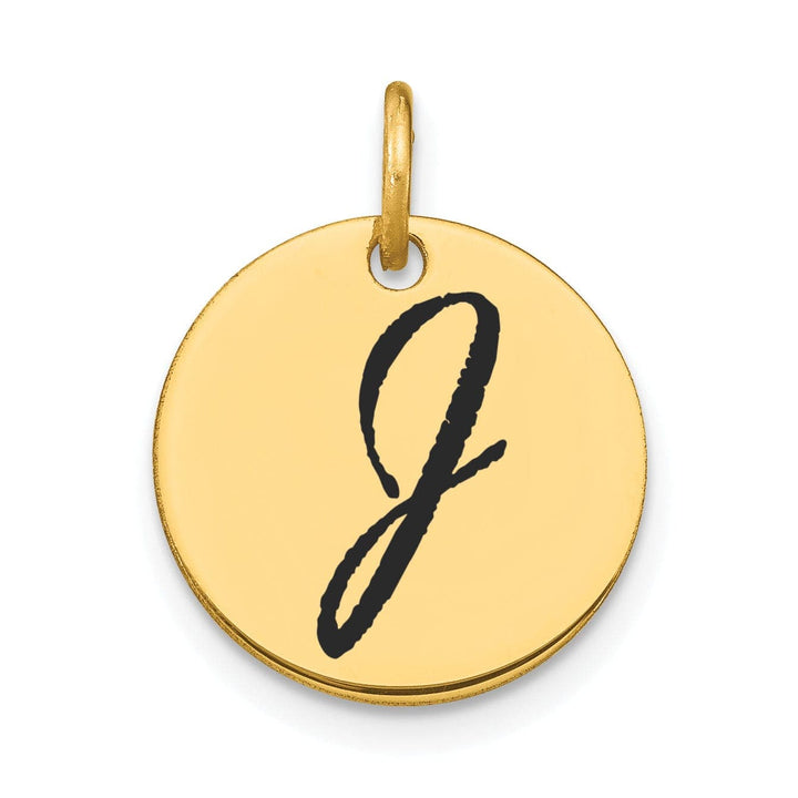 Lovely Rita's Pendants & Charms 14k Yellow Gold Polished Black Epoxy Finish Letter J Initial Disk Shape Charm Pendant