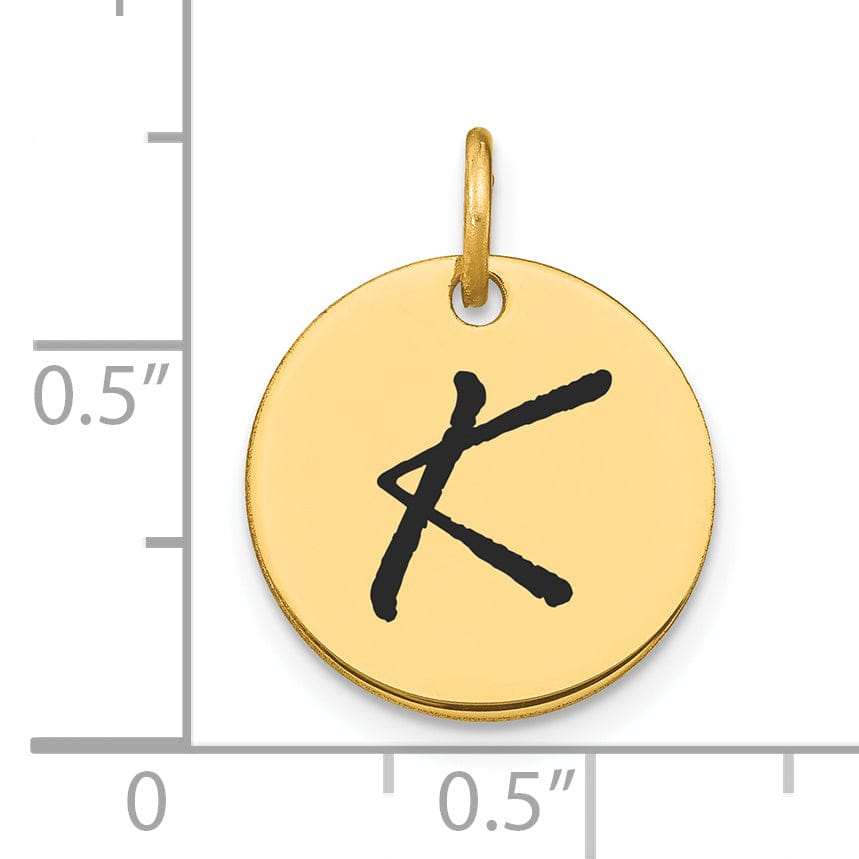 Lovely Rita's Pendants & Charms 14k Yellow Gold Polished Black Epoxy Finish Letter K Initial Disk Shape Charm Pendant