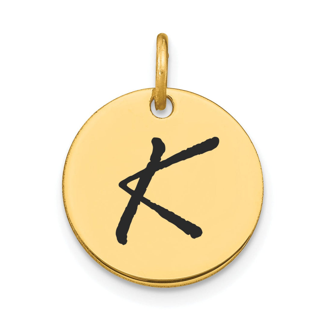 Lovely Rita's Pendants & Charms 14k Yellow Gold Polished Black Epoxy Finish Letter K Initial Disk Shape Charm Pendant
