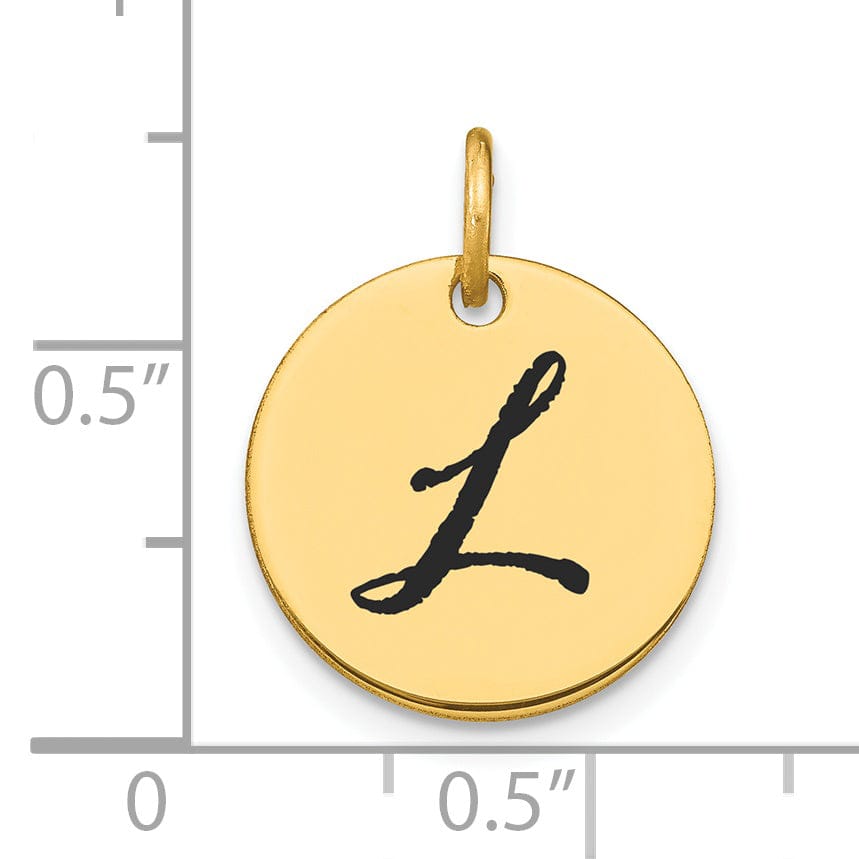 Lovely Rita's Pendants & Charms 14k Yellow Gold Polished Black Epoxy Finish Letter L Initial Disk Shape Charm Pendant