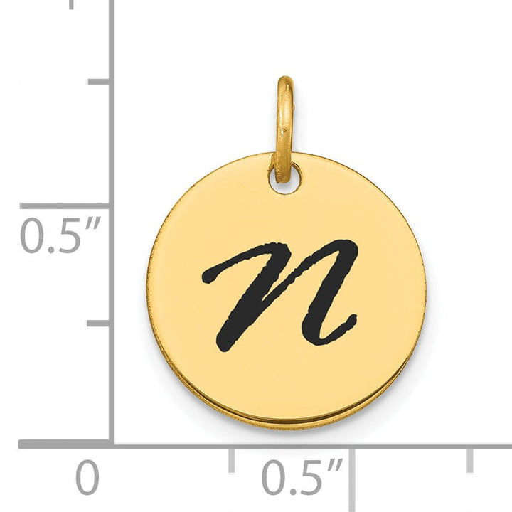 Lovely Rita's Pendants & Charms 14k Yellow Gold Polished Black Epoxy Finish Letter N Initial Disk Shape Charm Pendant