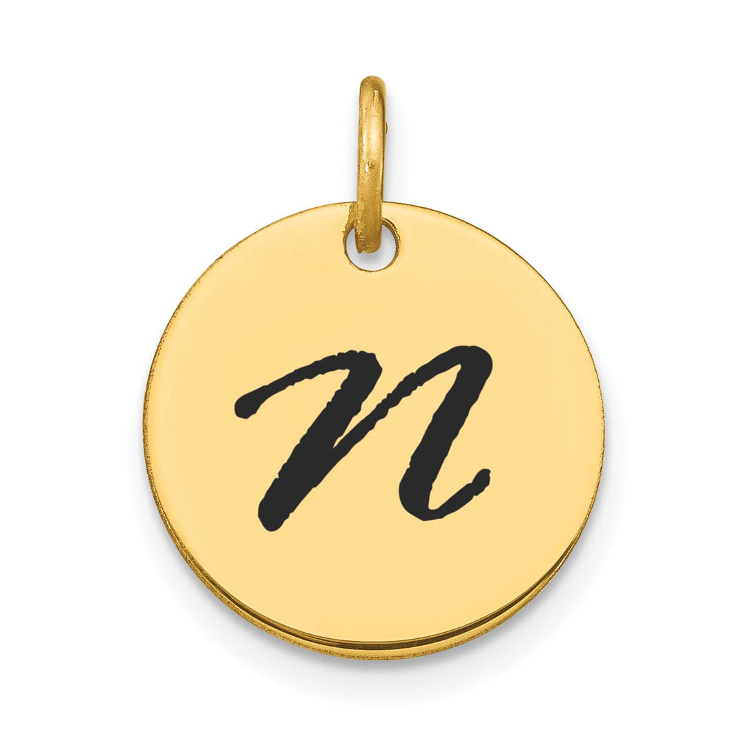 Lovely Rita's Pendants & Charms 14k Yellow Gold Polished Black Epoxy Finish Letter N Initial Disk Shape Charm Pendant