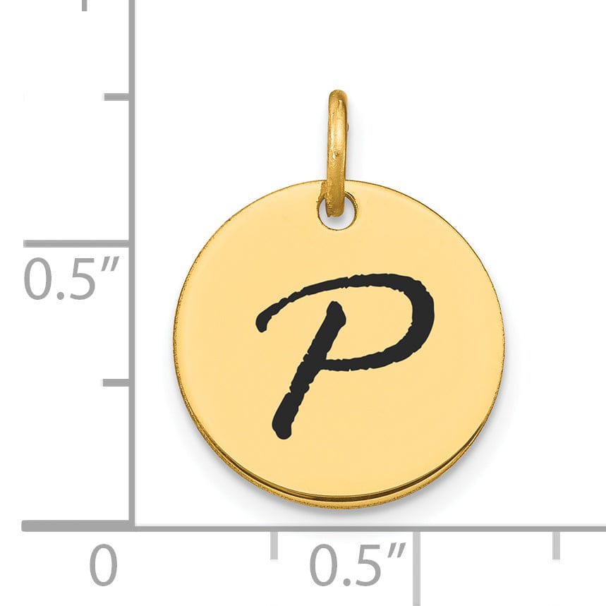 Lovely Rita's Pendants & Charms 14k Yellow Gold Polished Black Epoxy Finish Letter P Initial Disk Shape Charm Pendant