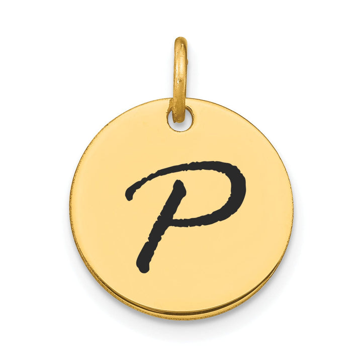 Lovely Rita's Pendants & Charms 14k Yellow Gold Polished Black Epoxy Finish Letter P Initial Disk Shape Charm Pendant