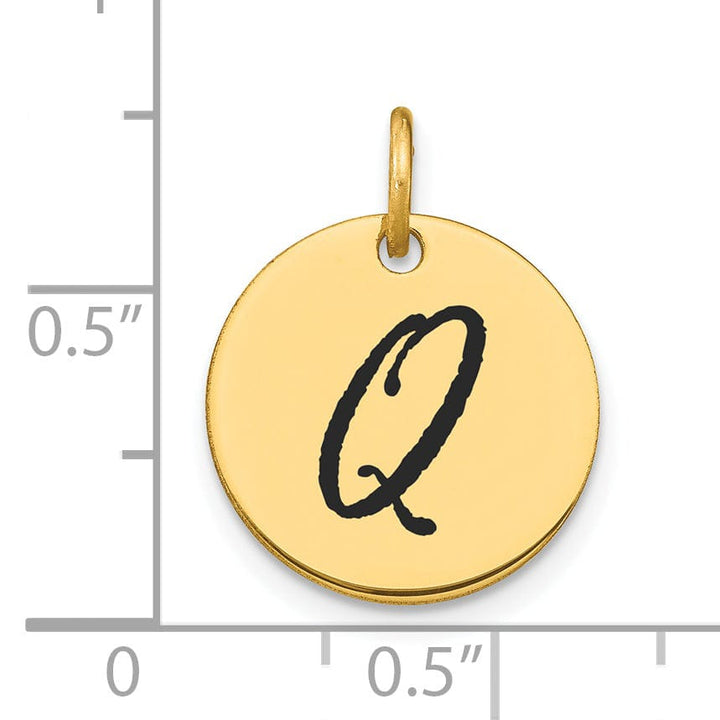 Lovely Rita's Pendants & Charms 14k Yellow Gold Polished Black Epoxy Finish Letter Q Initial Disk Shape Charm Pendant