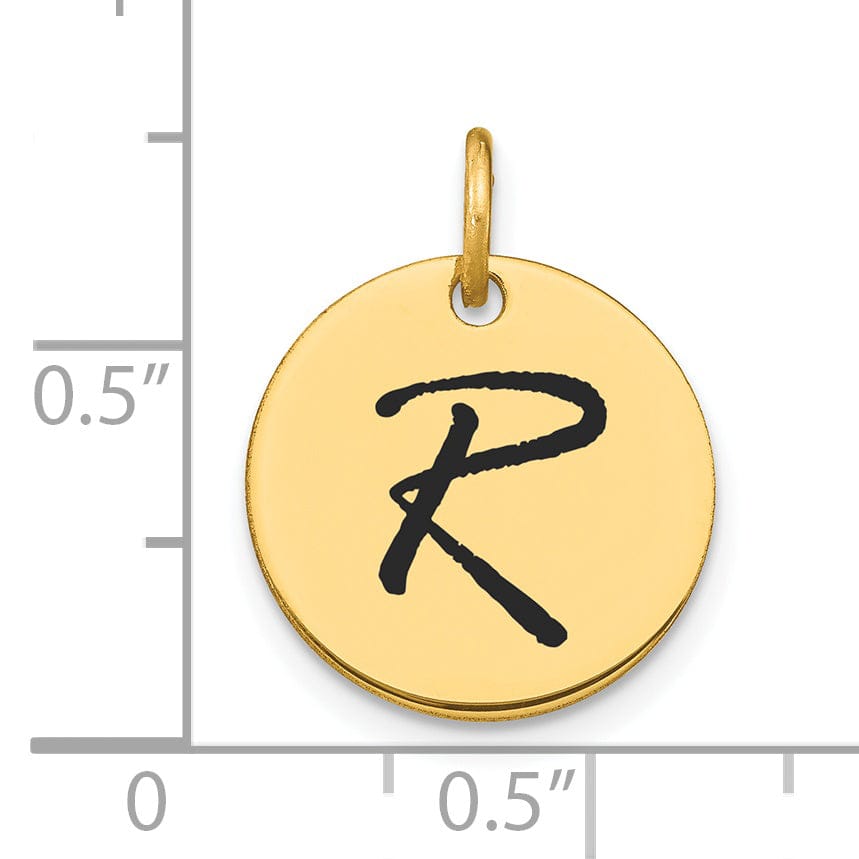 Lovely Rita's Pendants & Charms 14k Yellow Gold Polished Black Epoxy Finish Letter R Initial Disk Shape Charm Pendant