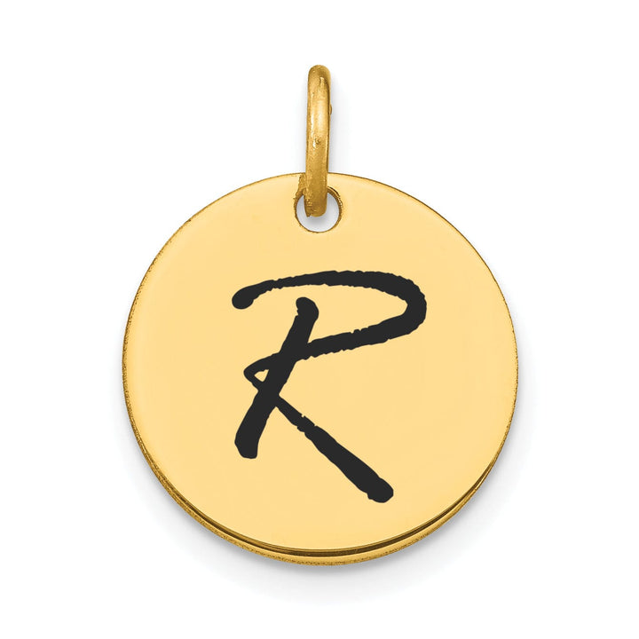Lovely Rita's Pendants & Charms 14k Yellow Gold Polished Black Epoxy Finish Letter R Initial Disk Shape Charm Pendant