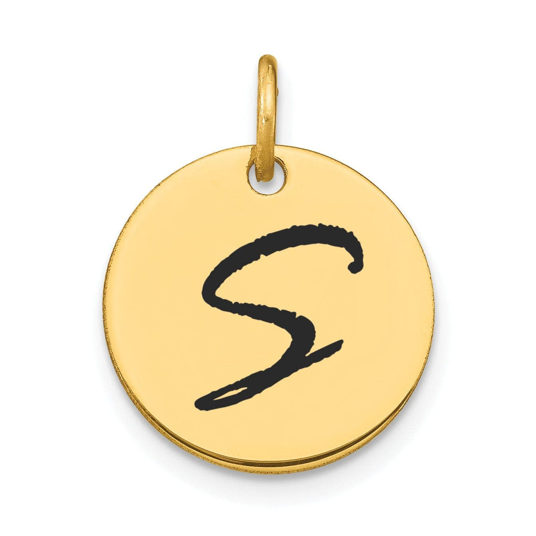 Lovely Rita's Pendants & Charms 14k Yellow Gold Polished Black Epoxy Finish Letter S Initial Disk Shape Charm Pendant