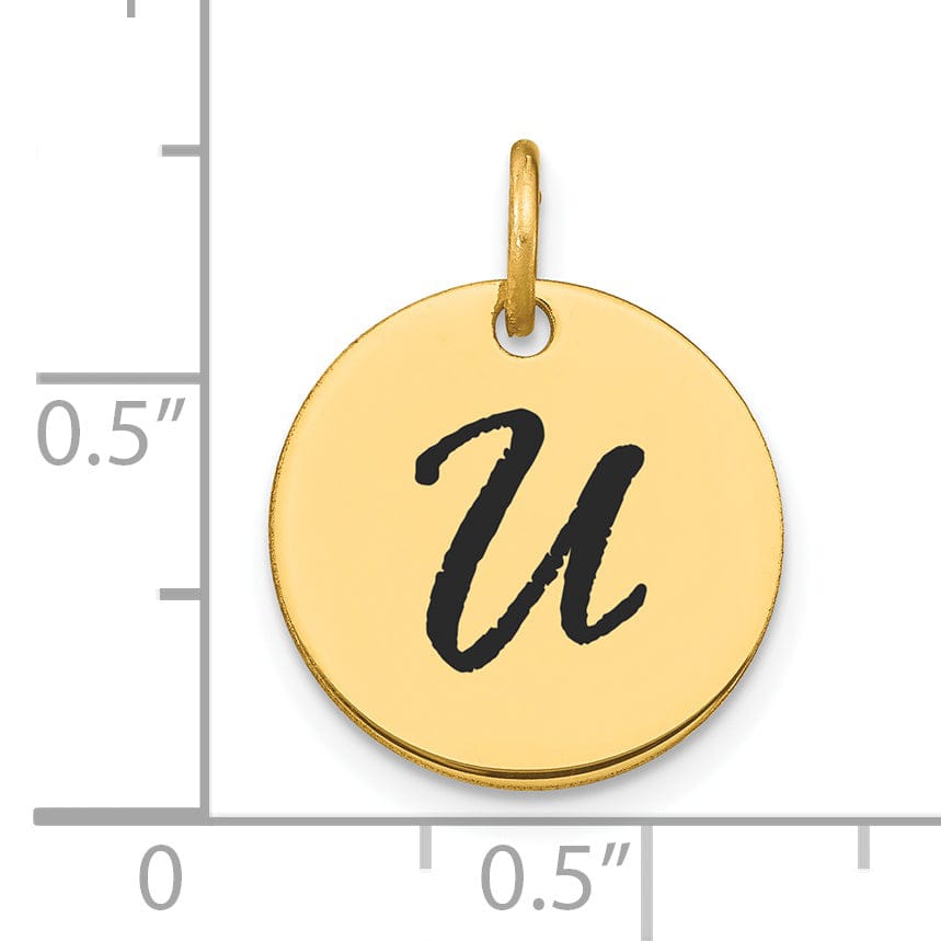 Lovely Rita's Pendants & Charms 14k Yellow Gold Polished Black Epoxy Finish Letter U Initial Disk Shape Charm Pendant