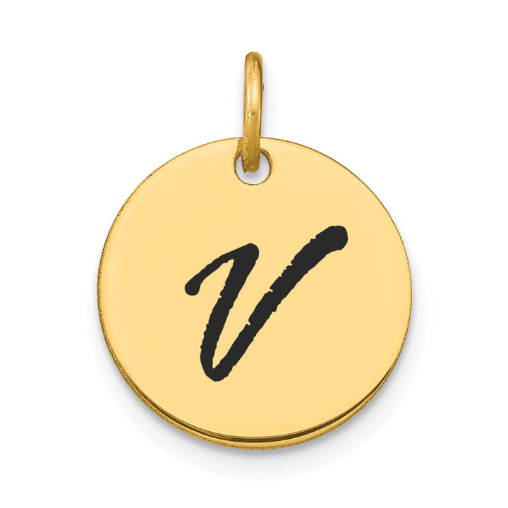 Lovely Rita's Pendants & Charms 14k Yellow Gold Polished Black Epoxy Finish Letter V Initial Disk Shape Charm Pendant