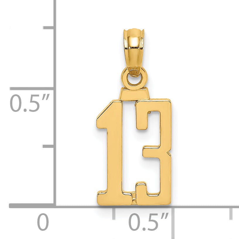 Lovely Rita's Pendants & Charms 14K Yellow Gold Polished Block Script Design Number 13 Pendant