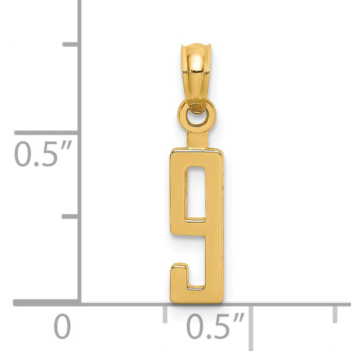Lovely Rita's Pendants & Charms 14K Yellow Gold Polished Block Script Design Number 9 Pendant