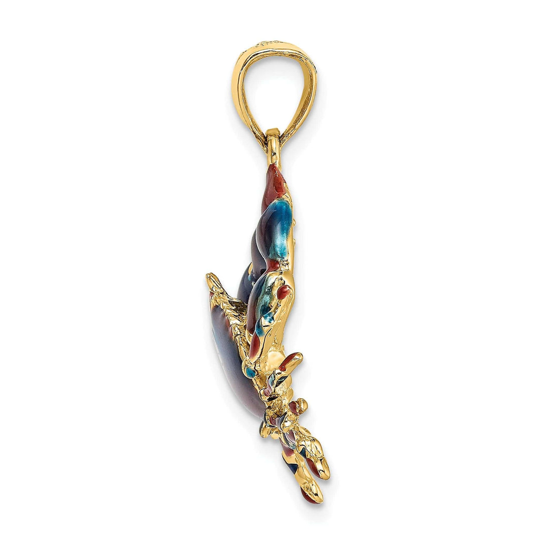 Lovely Rita's Pendants & Charms 14K Yellow Gold Polished Blue Claw Enamel Finish Stone Crab Charm Pendant
