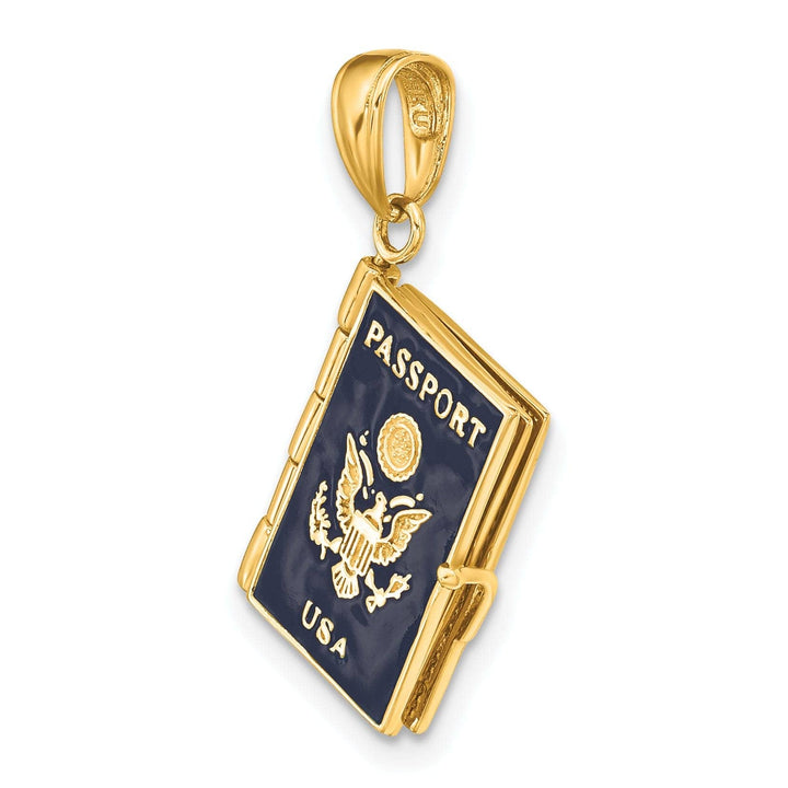 Lovely Rita's Pendants & Charms 14k Yellow Gold Polished Blue Enamel Finish 3-D U.S.A Passport Book Opens Pendant