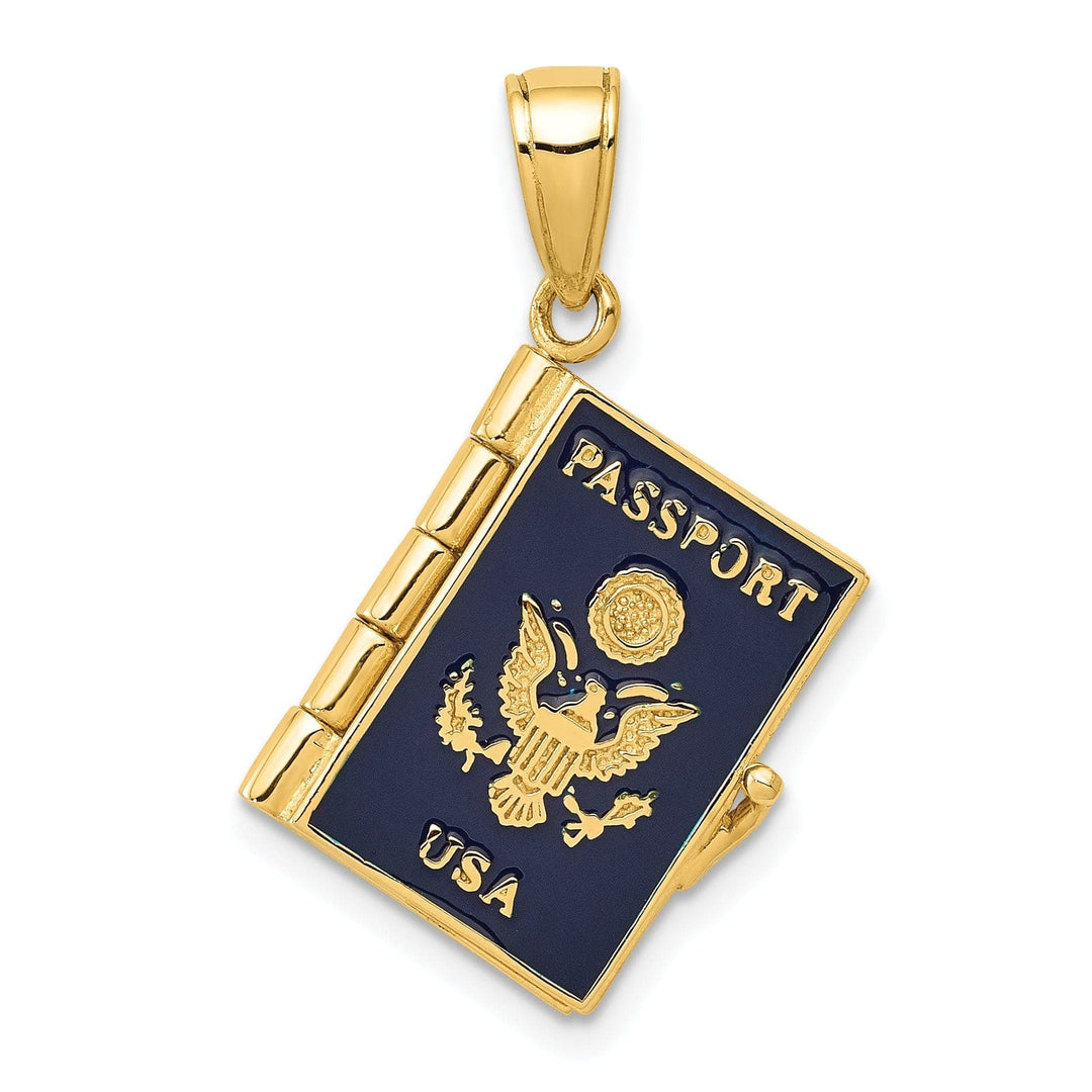 Lovely Rita's Pendants & Charms 14k Yellow Gold Polished Blue Enamel Finish 3-D U.S.A Passport Book Opens Pendant
