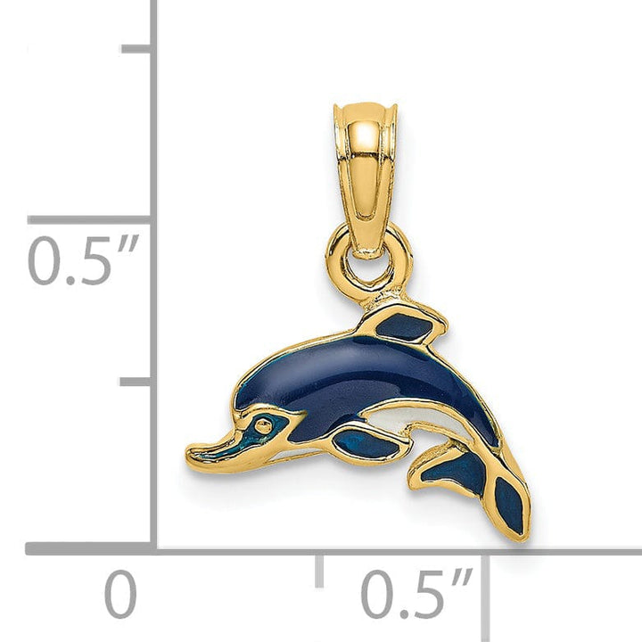 Lovely Rita's Pendants & Charms 14K Yellow Gold Polished Blue Enamel Finish Dolphin Charm Pendant