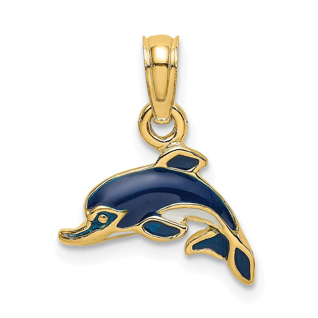 Lovely Rita's Pendants & Charms 14K Yellow Gold Polished Blue Enamel Finish Dolphin Charm Pendant