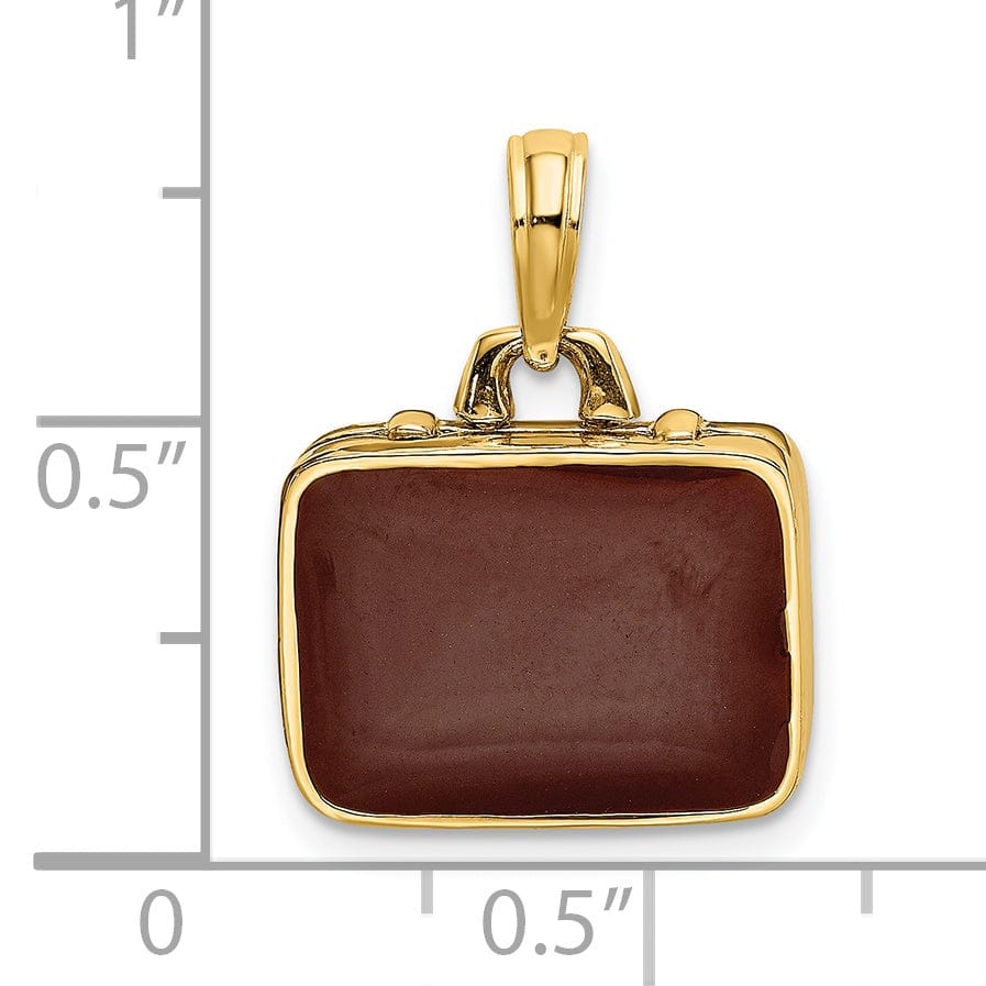 Lovely Rita's Pendants & Charms 14K Yellow Gold Polished Brown Enamel Finish 3-Dimensional Briefcase Opens Design Charm Pendant