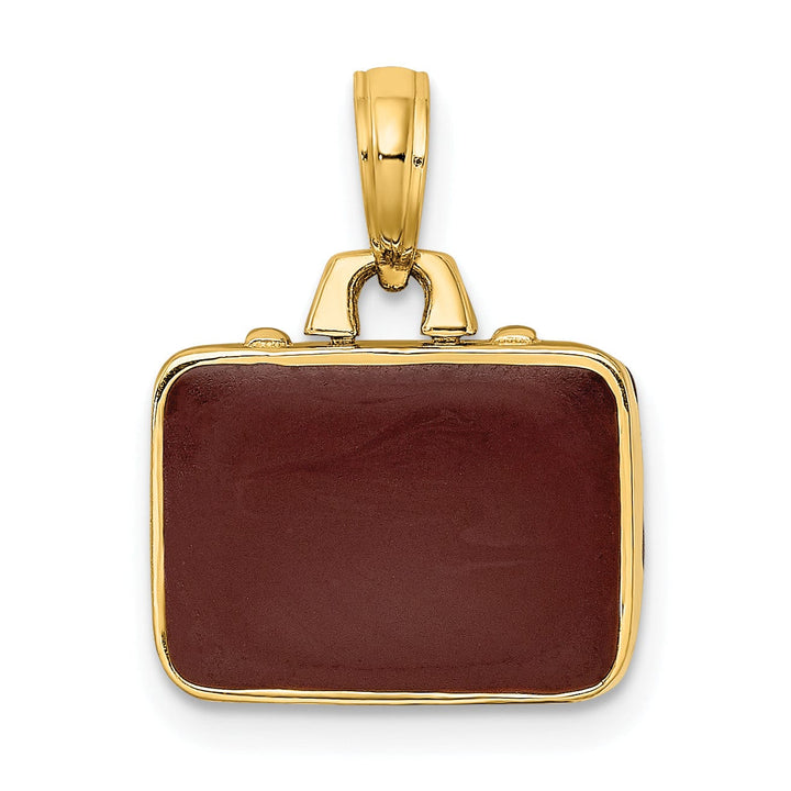 Lovely Rita's Pendants & Charms 14K Yellow Gold Polished Brown Enamel Finish 3-Dimensional Briefcase Opens Design Charm Pendant