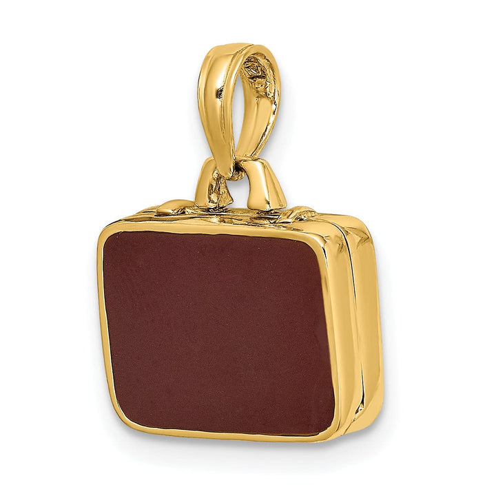 Lovely Rita's Pendants & Charms 14K Yellow Gold Polished Brown Enamel Finish 3-Dimensional Briefcase Opens Design Charm Pendant