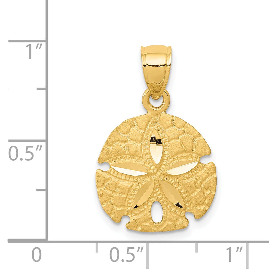 Lovely Rita's Pendants & Charms 14K Yellow Gold Polished Brushed Diamond Cut Finish Solid Sea Sand Dollar Charm Pendant