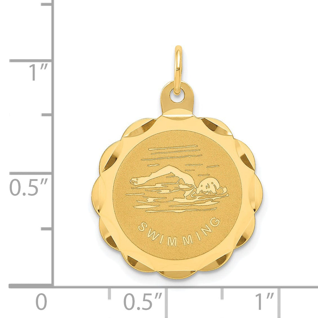 Lovely Rita's Pendants & Charms 14K Yellow Gold Polished Brushed Mens Swimming Disc Charm Pendant