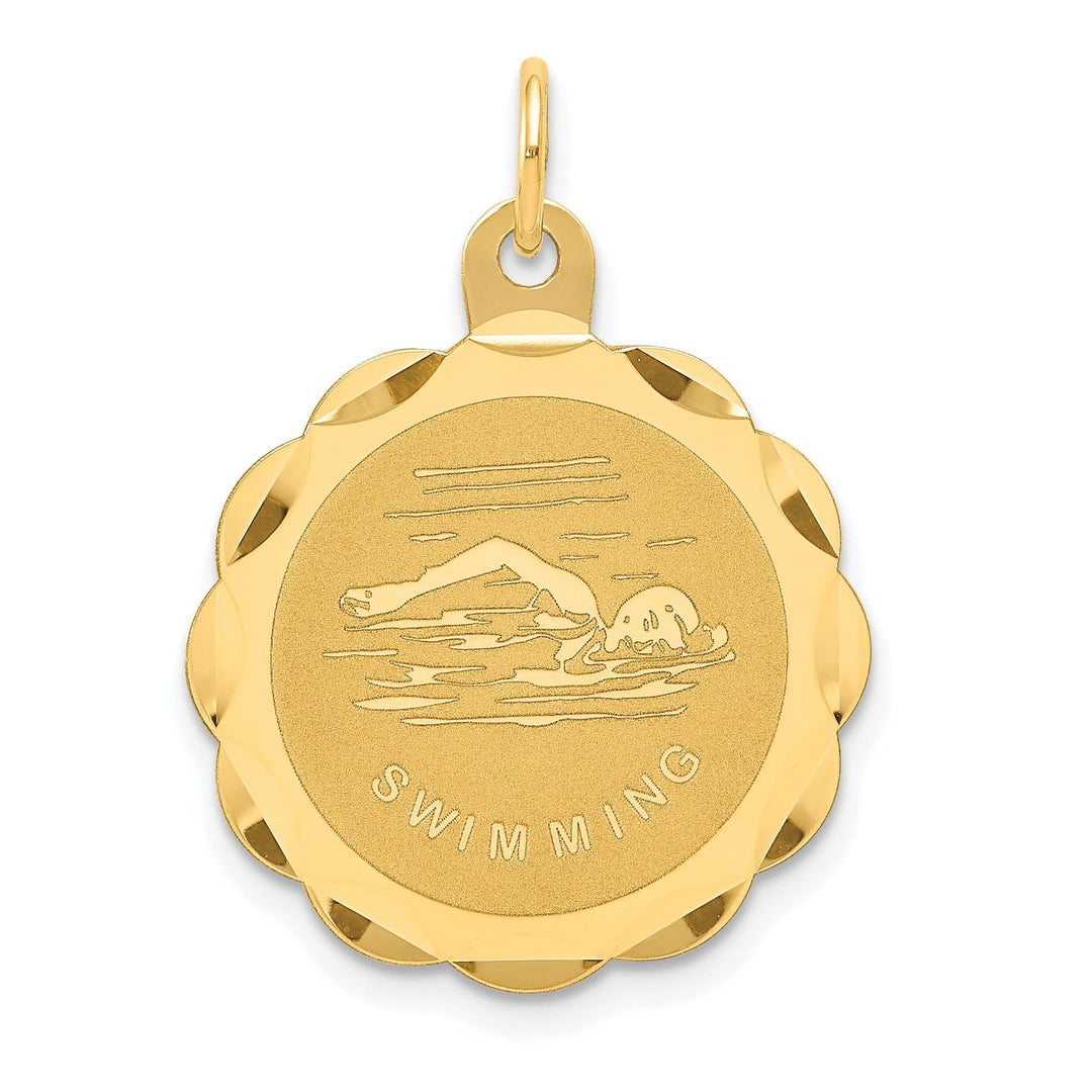 Lovely Rita's Pendants & Charms 14K Yellow Gold Polished Brushed Mens Swimming Disc Charm Pendant