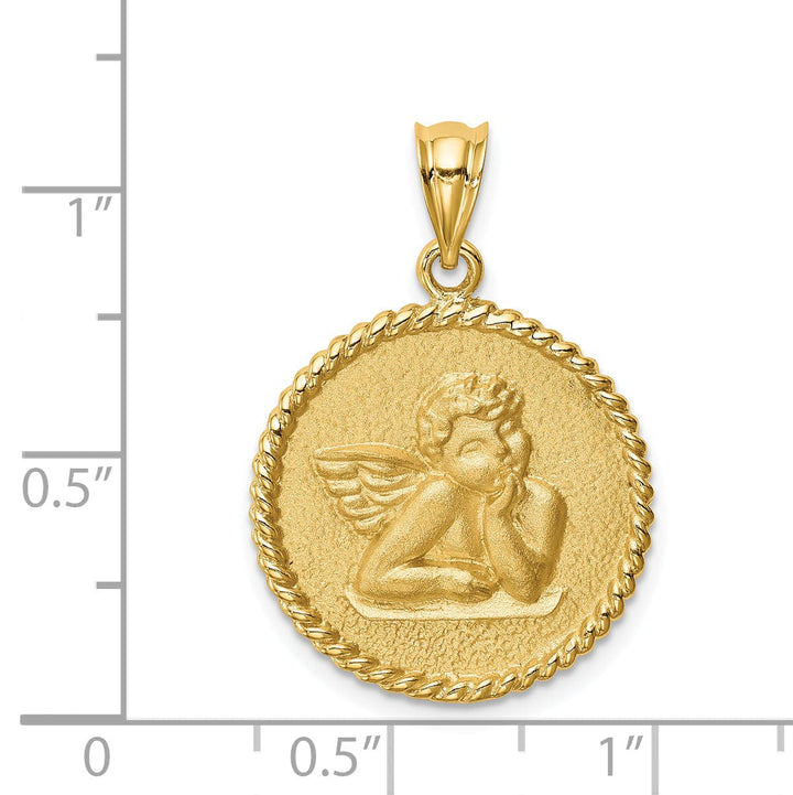 Lovely Rita's Pendants & Charms 14k Yellow Gold Polished Brushed Round Shape Concave Angel Pendant