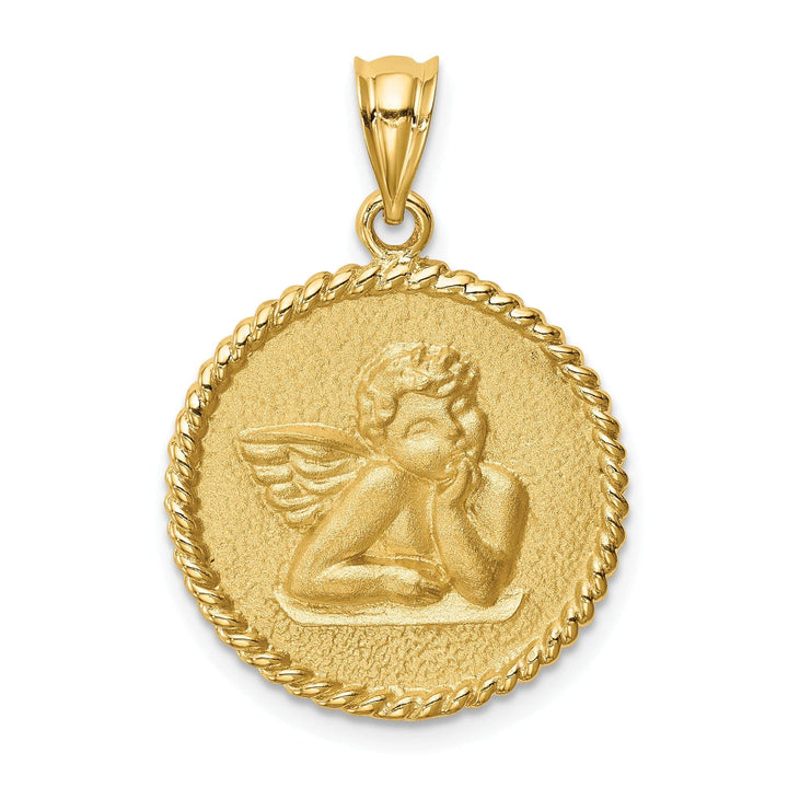 Lovely Rita's Pendants & Charms 14k Yellow Gold Polished Brushed Round Shape Concave Angel Pendant