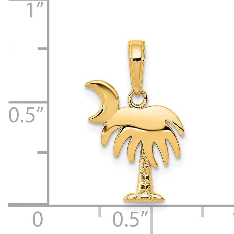 Lovely Rita's Pendants & Charms 14K Yellow Gold Polished Charleston Palm Tree with Moon Design Pendant