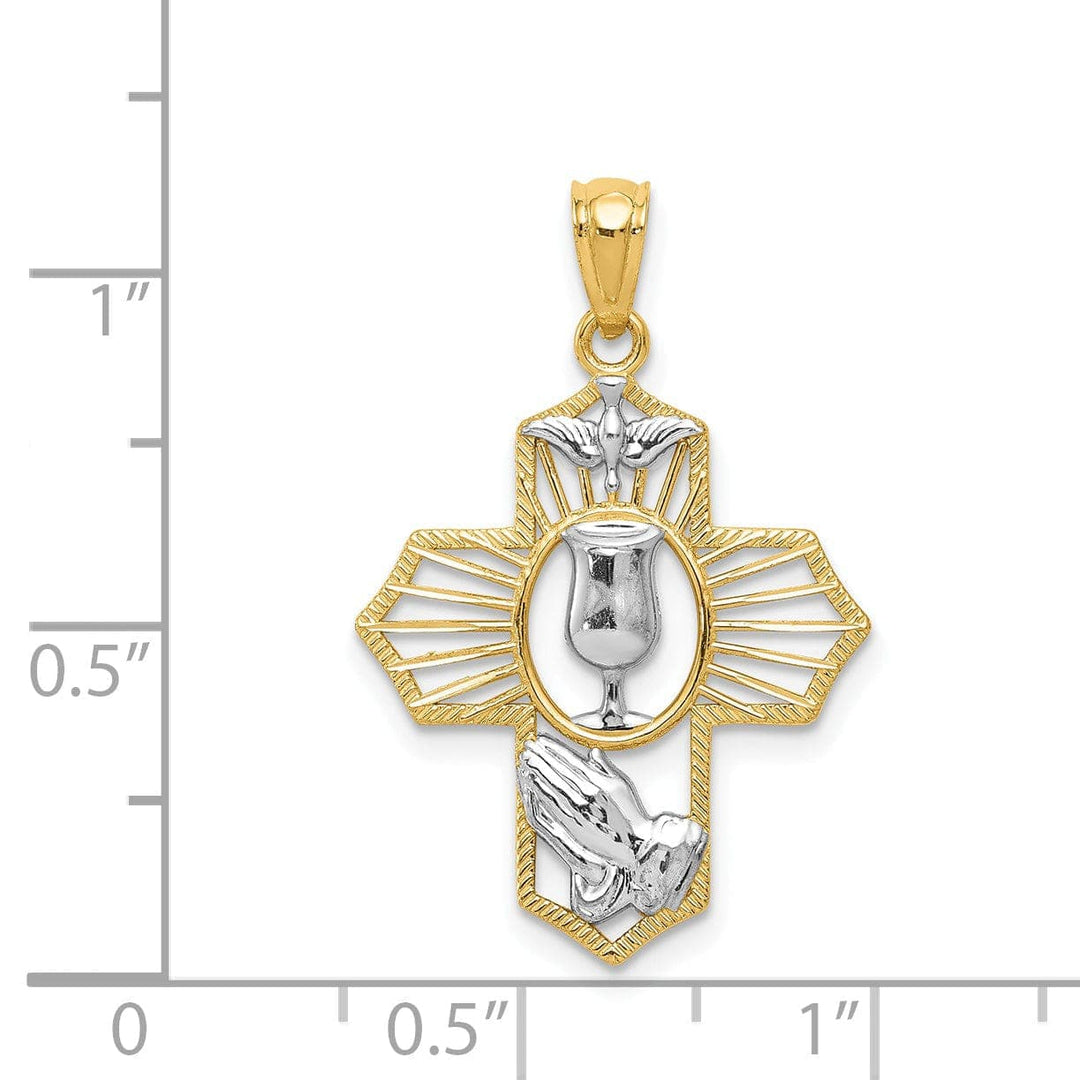 Lovely Rita's Pendants & Charms 14k Yellow Gold Polished Cross with, Dove, Chalice Cup Medal Pendant
