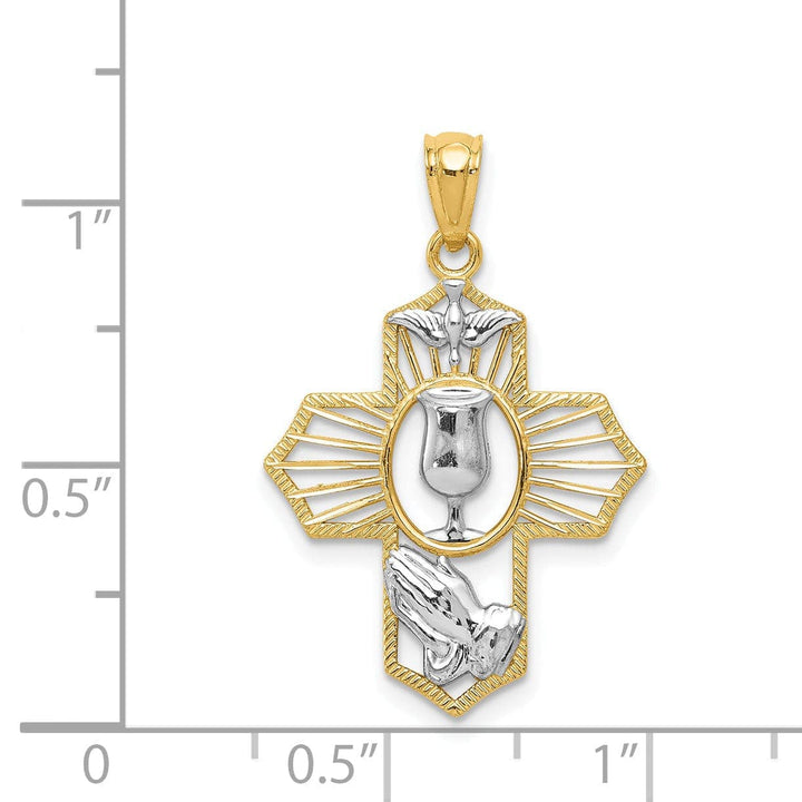 Lovely Rita's Pendants & Charms 14k Yellow Gold Polished Cross with, Dove, Chalice Cup Medal Pendant