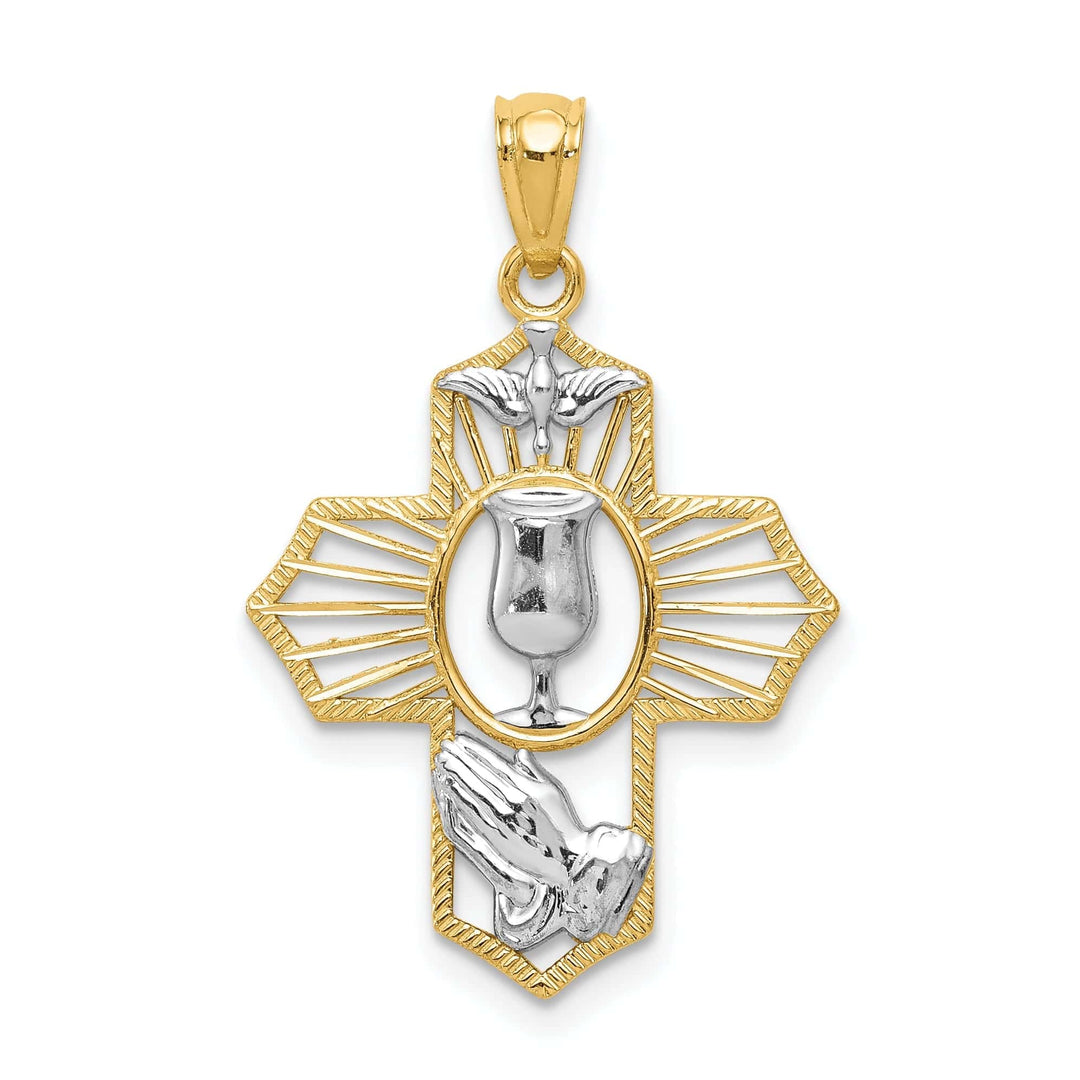 Lovely Rita's Pendants & Charms 14k Yellow Gold Polished Cross with, Dove, Chalice Cup Medal Pendant