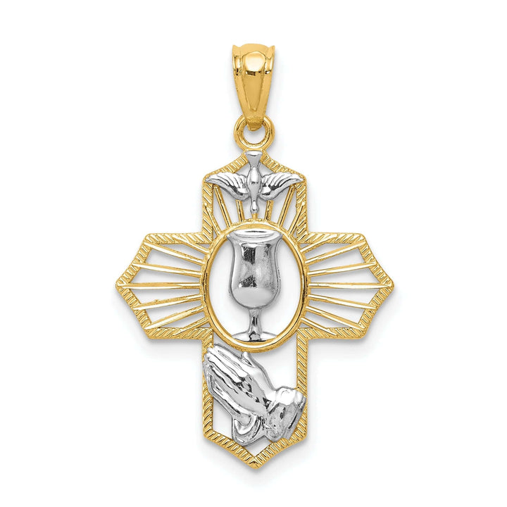 Lovely Rita's Pendants & Charms 14k Yellow Gold Polished Cross with, Dove, Chalice Cup Medal Pendant